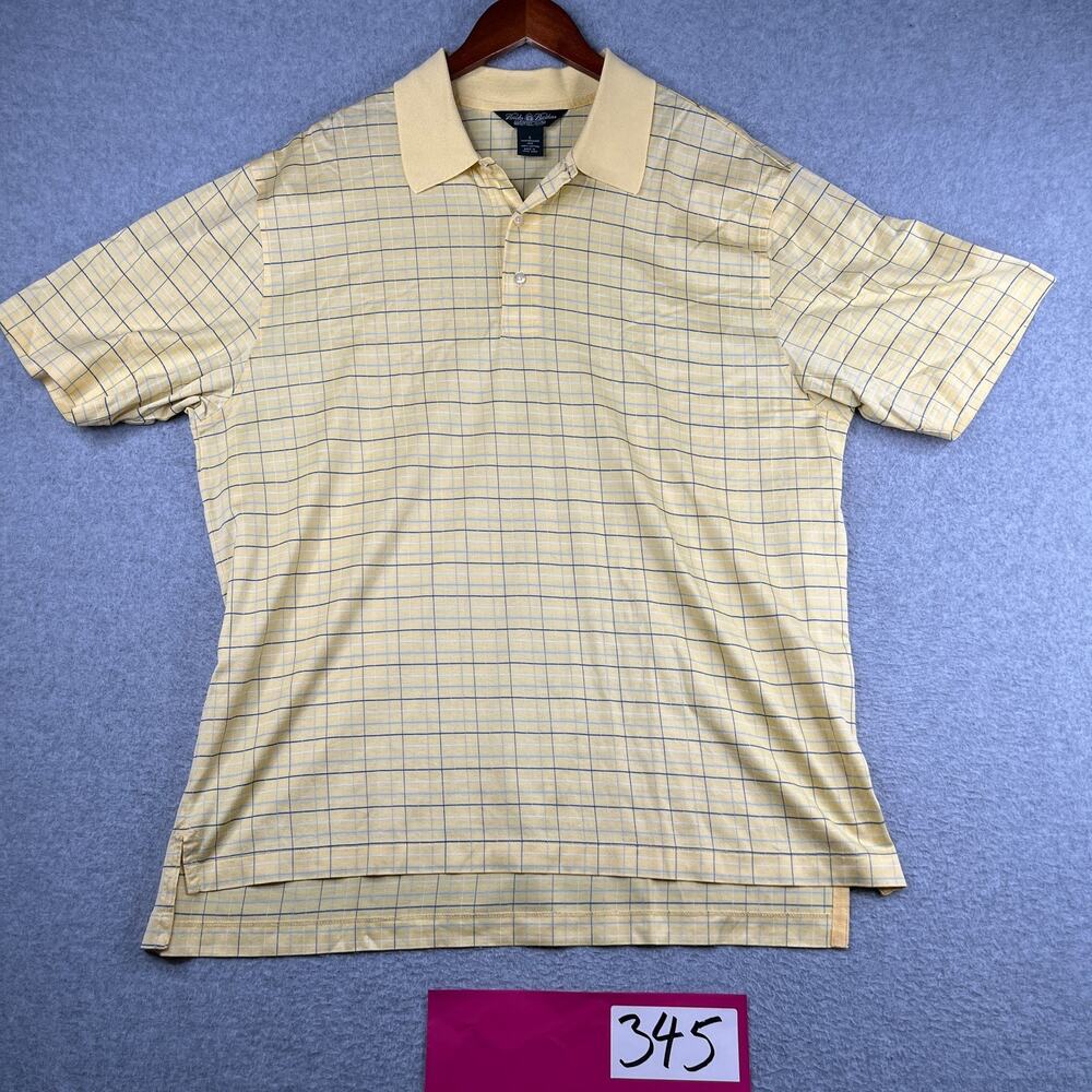 Brooks Brothers Country Club Knit Performance Polo Shirt Mens Large Yellow Check